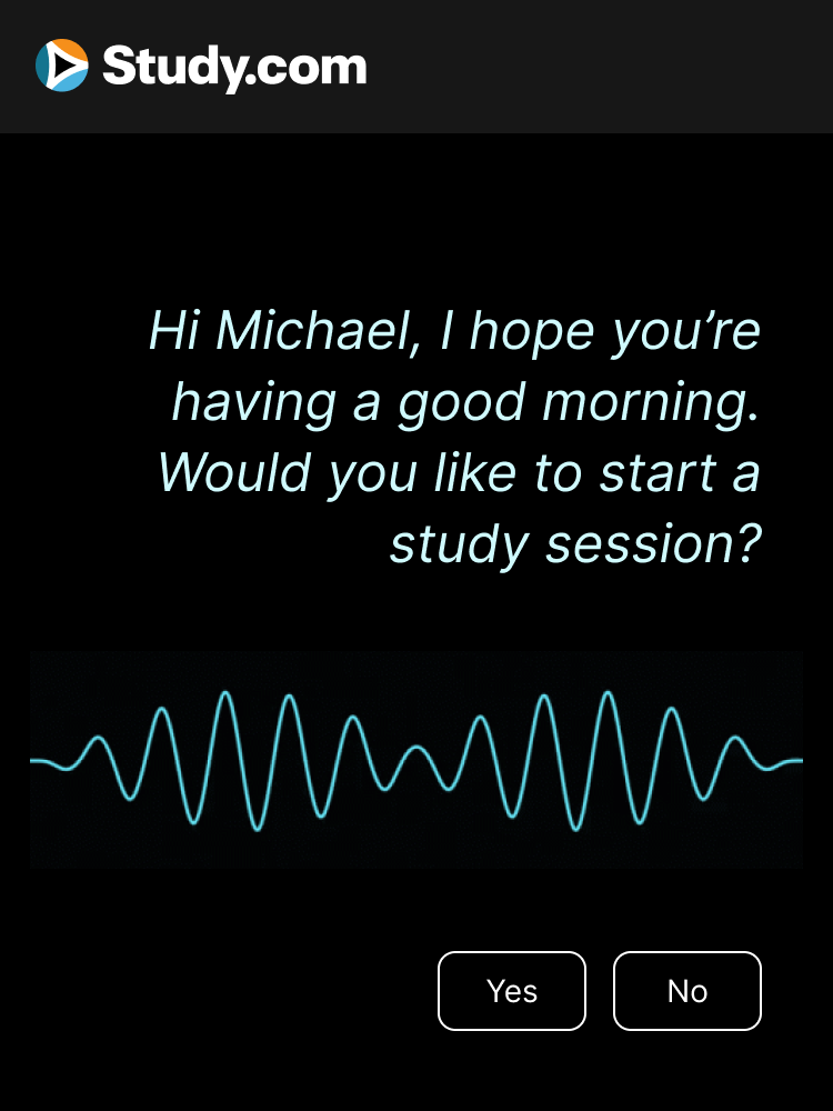 A voice mode prototype on a dark screen: the tutor asking whether to start a study session, a live waveform beneath, and yes and no replies.